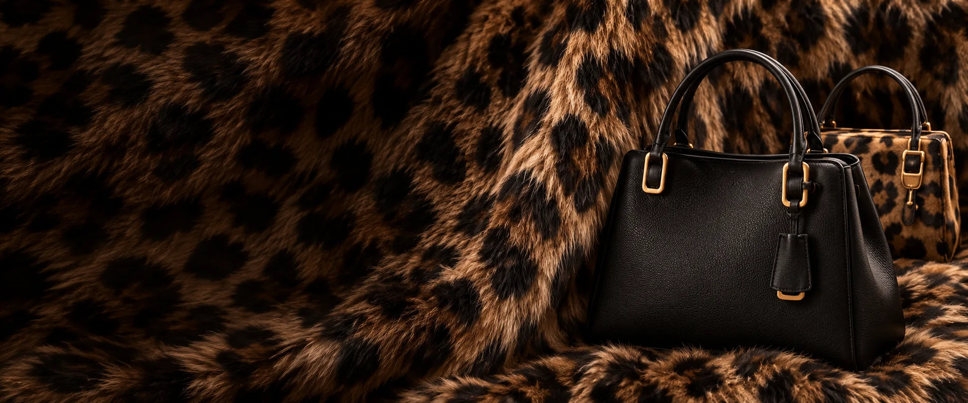 Borse nere e leopardate con dettagli dorati